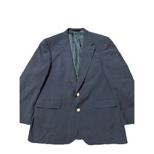 Lands End Wool Blazer Mens 44R Navy Gold Buttons Sport Coat Preppy Nautical